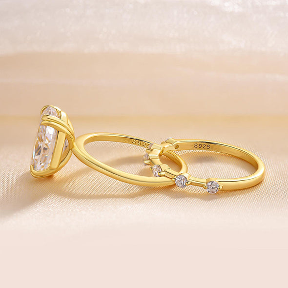 Exquisite Golden Tone Oval Cut Solitaire Bridal Set in Sterling Silver