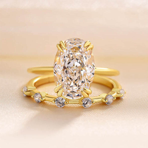 Exquisite Golden Tone Oval Cut Solitaire Bridal Set in Sterling Silver