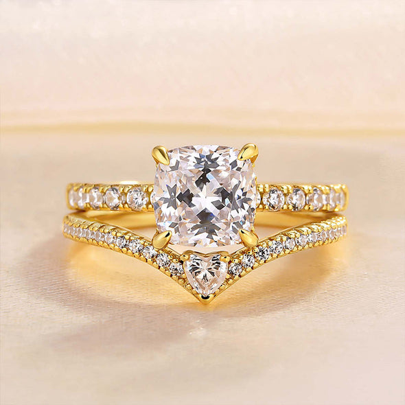 Luxurious Golden Tone Cushion Cut Sterling Silver Wedding Bridal Set