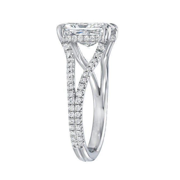 Exquisite Split Shank Radiant Cut Engagement Ring In Sterling Silver