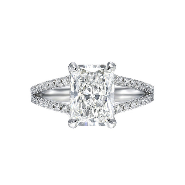 Exquisite Split Shank Radiant Cut Engagement Ring In Sterling Silver