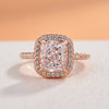 Rose Gold Tone Halo Radiant Cut Engagement Ring In Sterling Silver