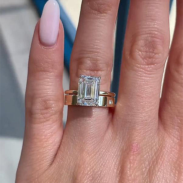 Timeless Golden Tone Emerald Cut Bridal Set In Sterling Silver