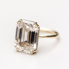 Luxurious Golden Emerald Cut Engagement Ring In Sterling Silver