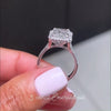 Gorgeous Halo Split Shank Emerald Cut Sterling Silver Engagement Ring