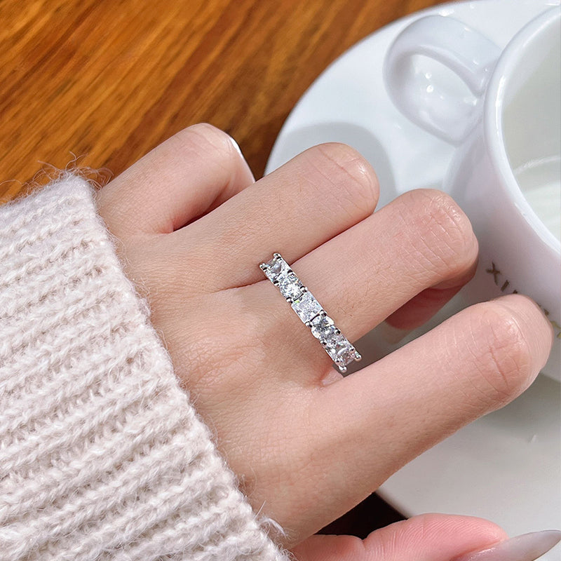 Princess Round Cut Half Eternity Sterling Silver Band