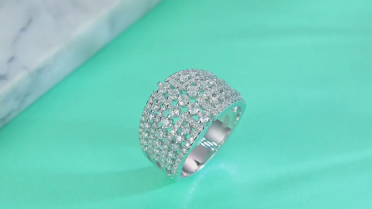 Luxury Moissanite 18K White Gold Plated Sterling Silver Band