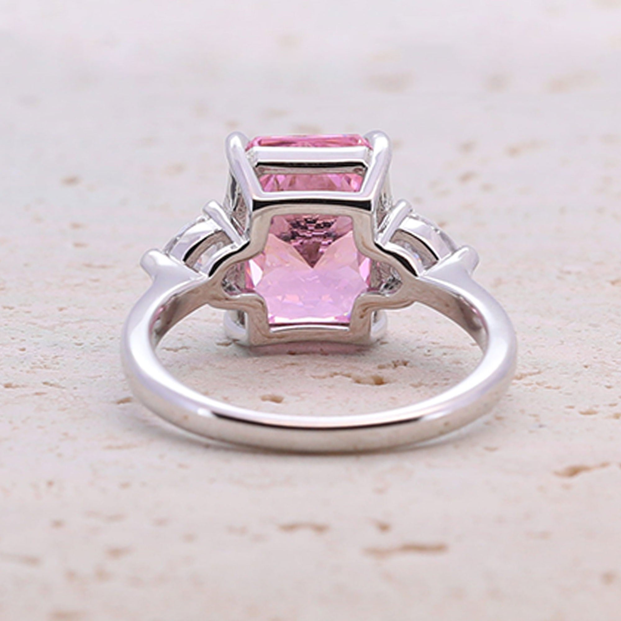 4.0CT Three Stone Pink Sterling Silver Engagement Ring (Multi Color Available)
