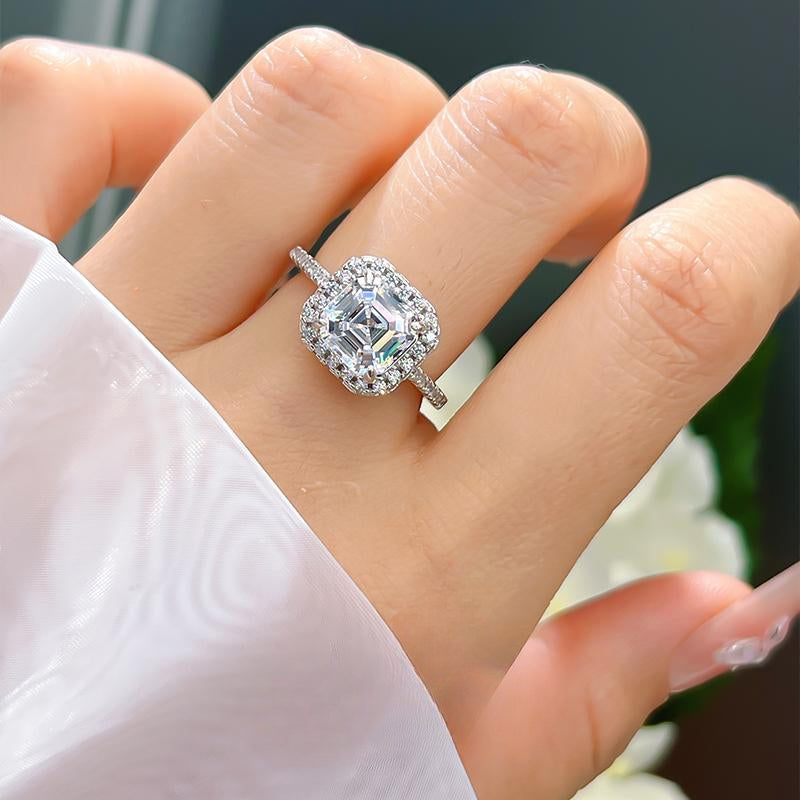 3.0 CT Asscher Cut Sterling Silver Ring