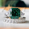 2 Pcs Gorgeous Emerald Green Radiant Cut Sterling Silver Bridal Set For Women