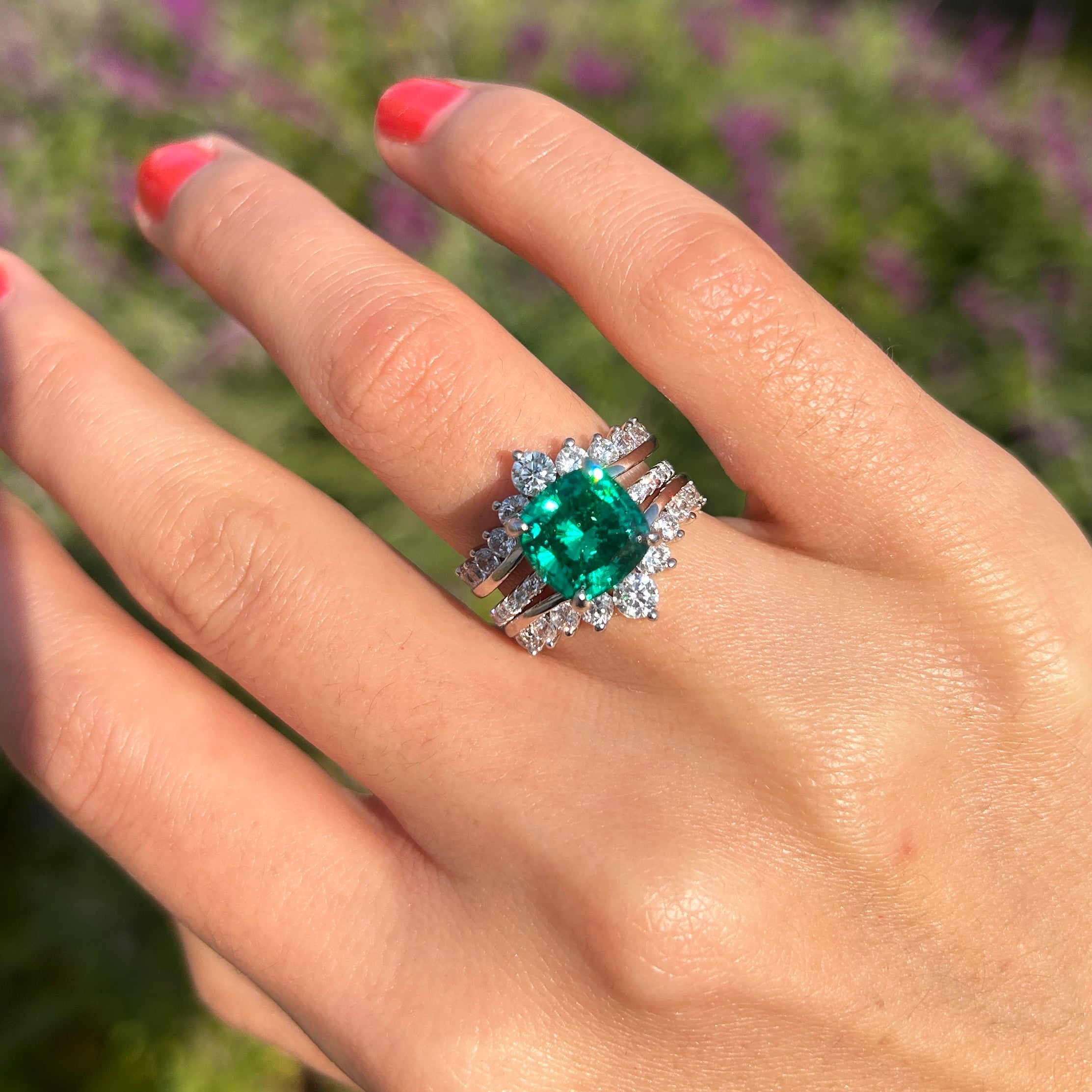 Stunning Green Cushion Cut Insert Bridal Sets In Sterling Silver