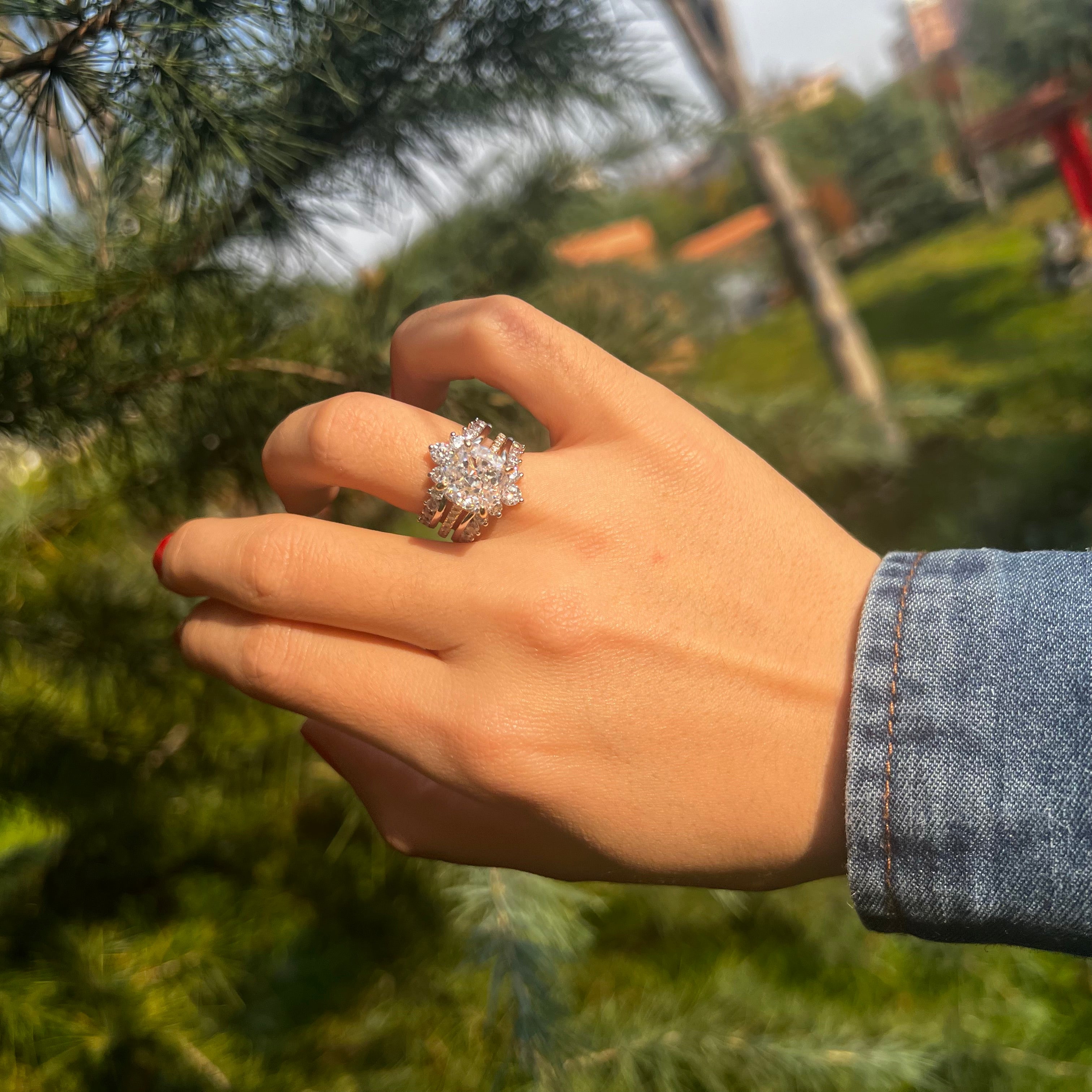 Vintage Hidden Halo Cushion Cut Insert Wedding Ring Set In Sterling Silver