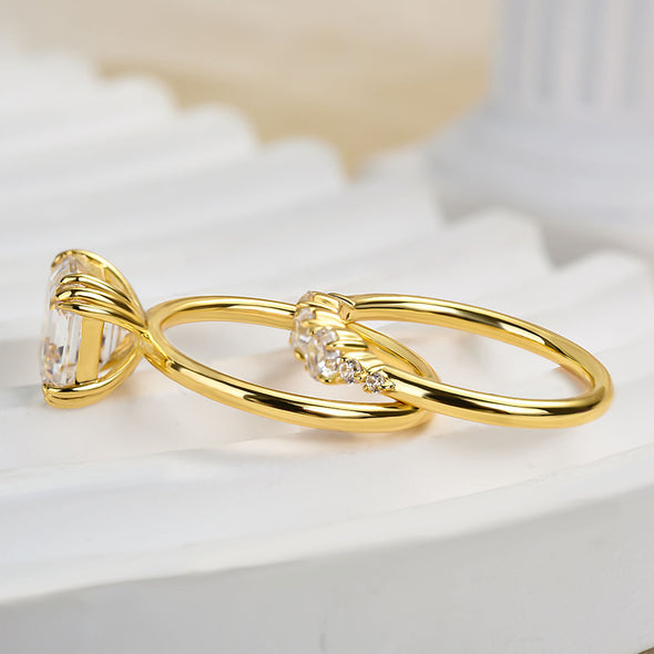 2pcs Golden Tone Asscher Cut Bridal Set