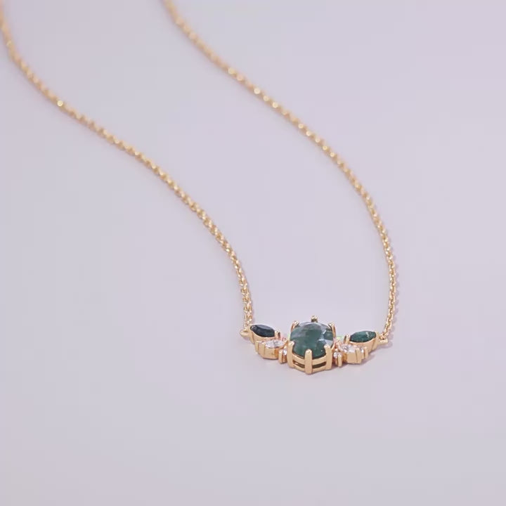 Luxury Natural Green Moss Agate Silver Neckalce