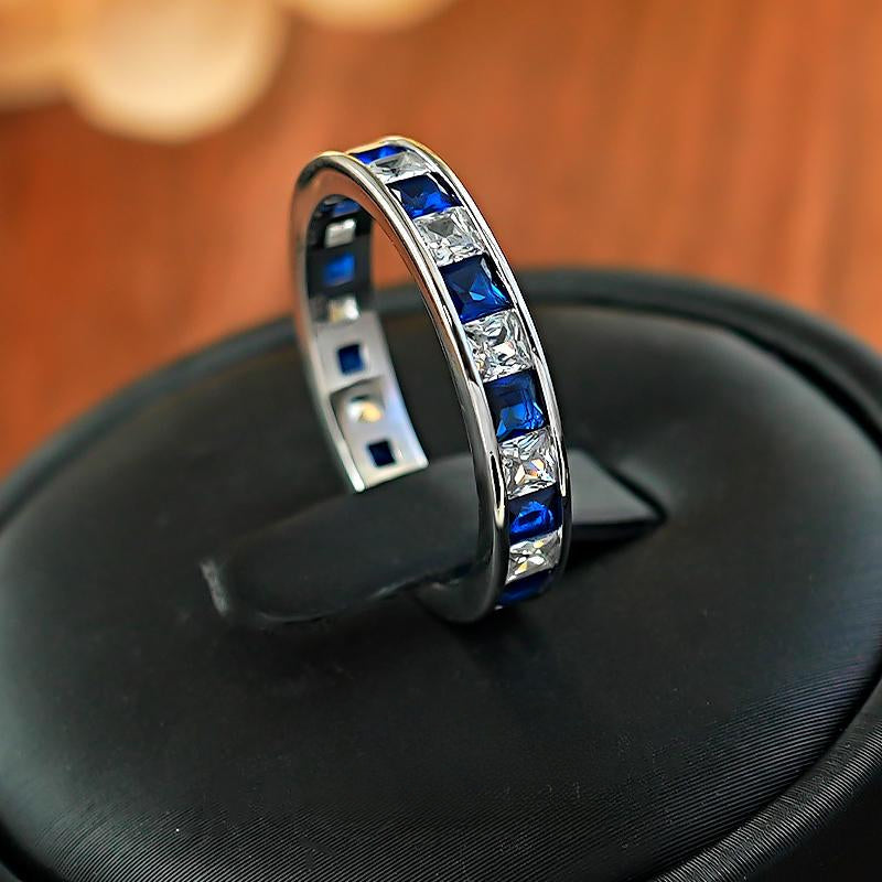 Sparkling Two Tone Design Paved Sterling Silver Band