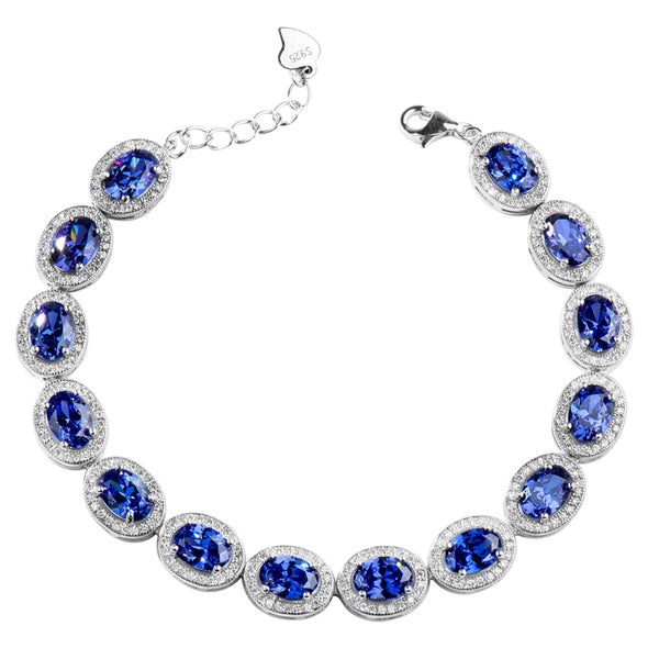 Oval Cut Sapphire Tennis Bracelet in Sterling Silver