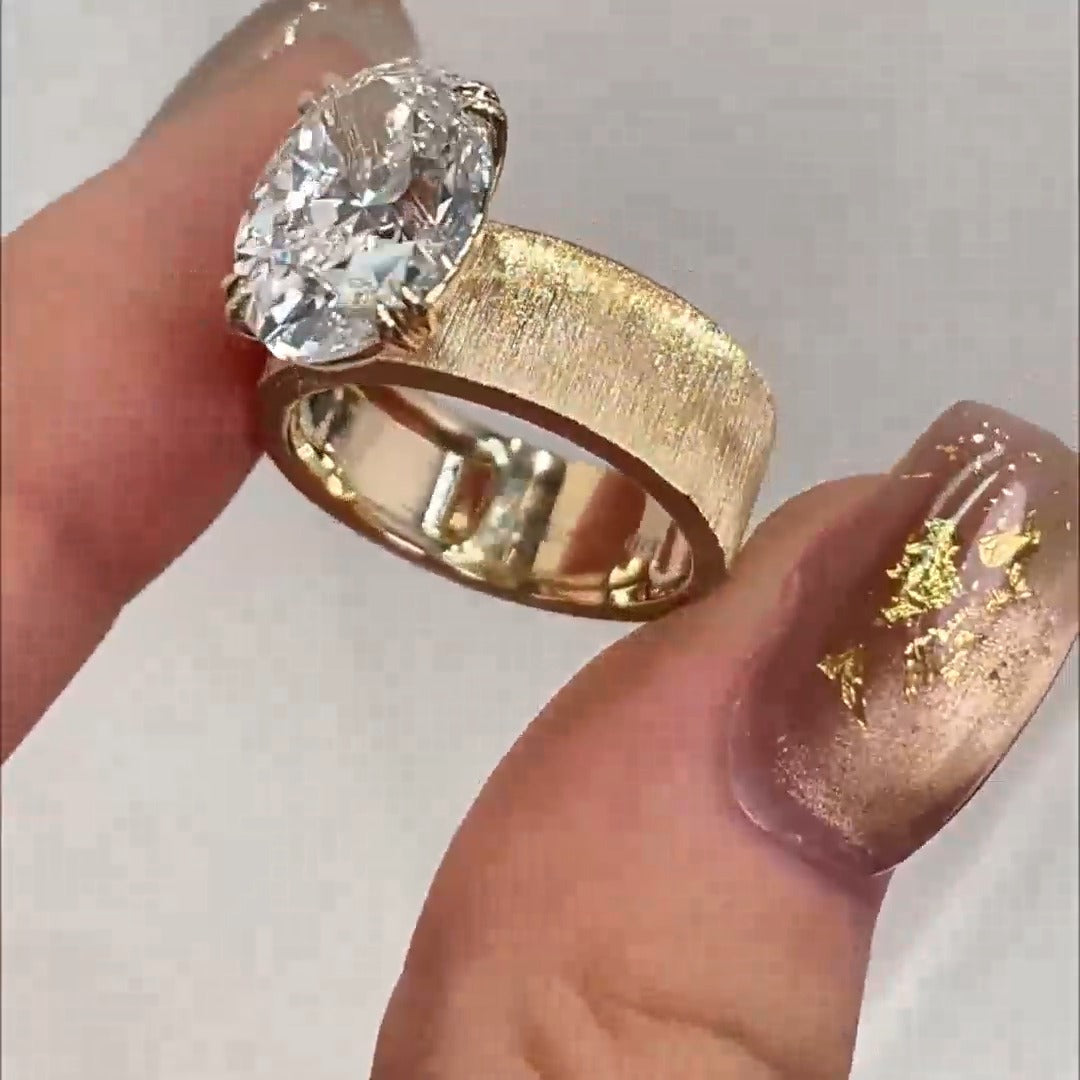 Wide Band Oval Elegant Vintage-Inspired Engagement Ring