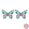 Butterfly Design Colored Gemstone Earrings Stud in Sterling Silver