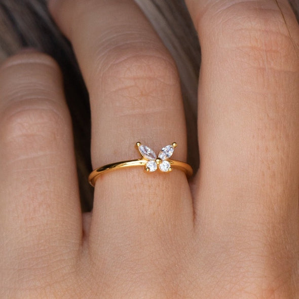 Pear cut Butterfly Design Ring in Sterling Silver