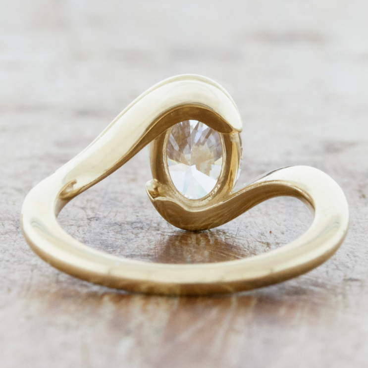 Oval Cut Bypass Solitaire Engagement Ring in Sterling Silver