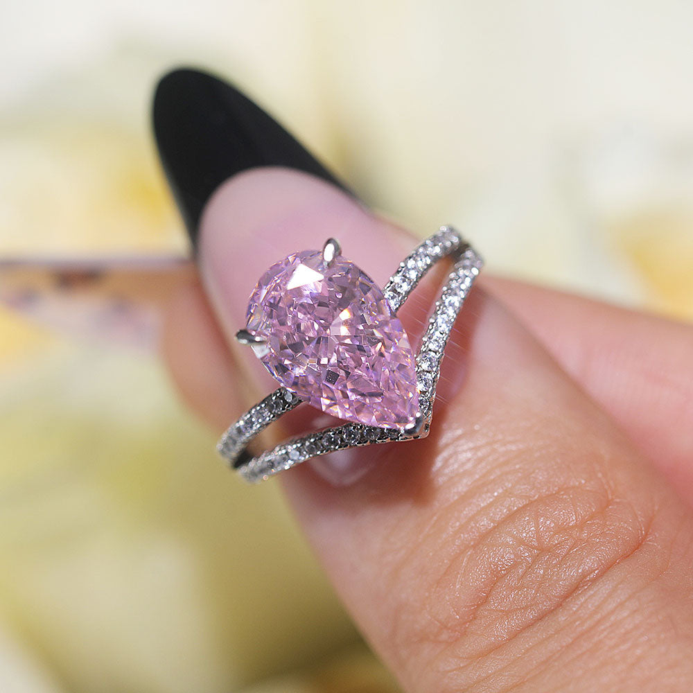 Gorgeous Pink Pear Cut Sterling Silver Engagement Ring