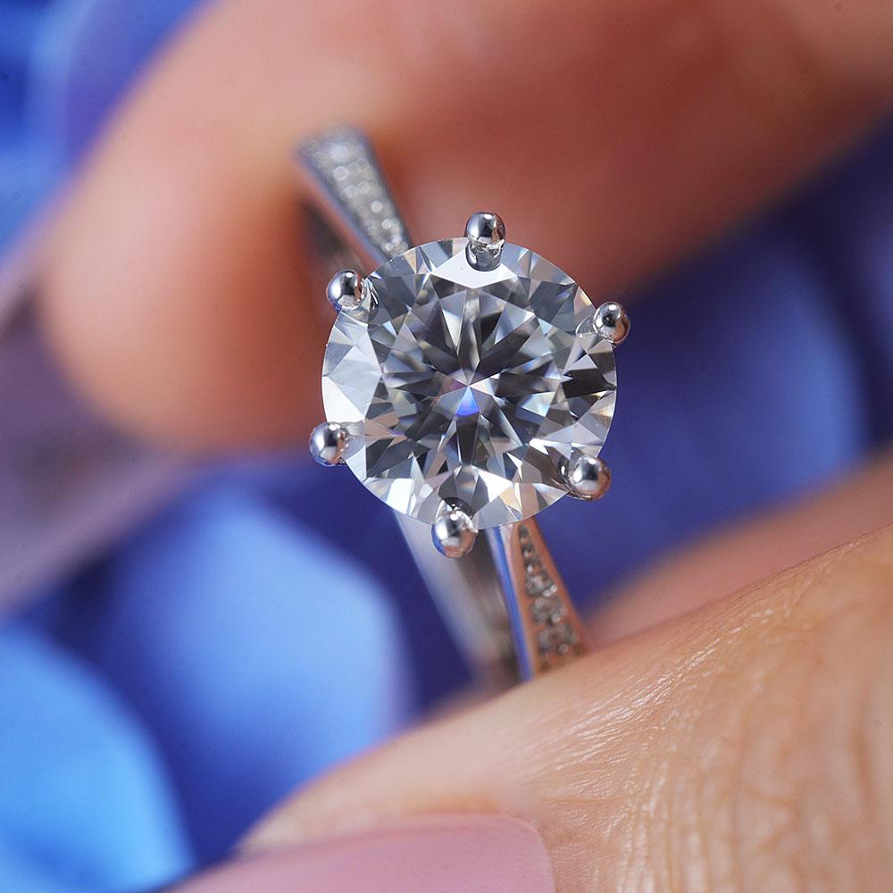 ShineofDiamond Classic Round Cut Moissanite Sterling Silver Engagement Ring