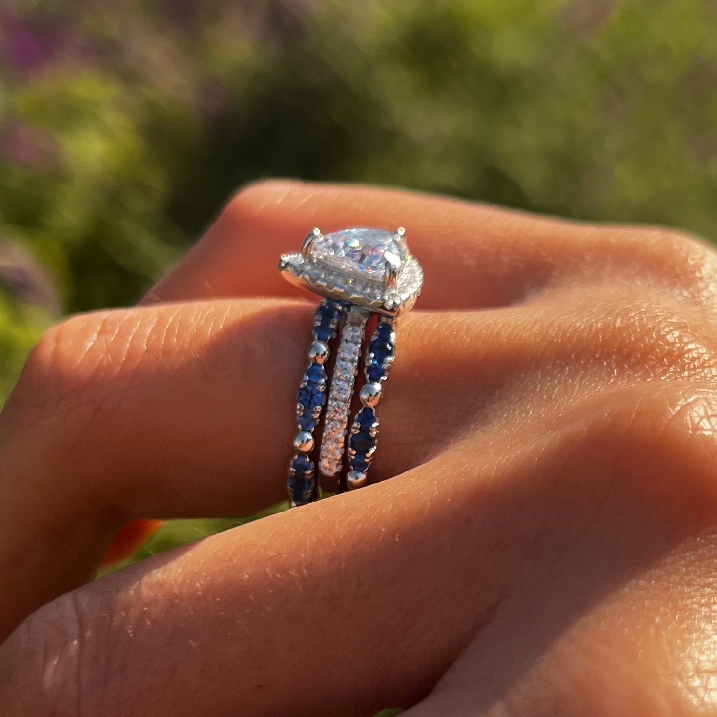 Luxury 3 Pcs Triangle Shape Sterling Silver Bridal Set