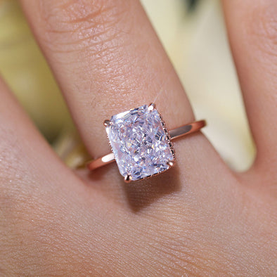 Stunning Hidden Halo Design Radiant Cut Sterling Silver Engagement Ring