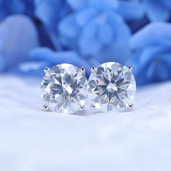 Classic 4 Prong Round Cut D Color Moissanite Stud Earrings