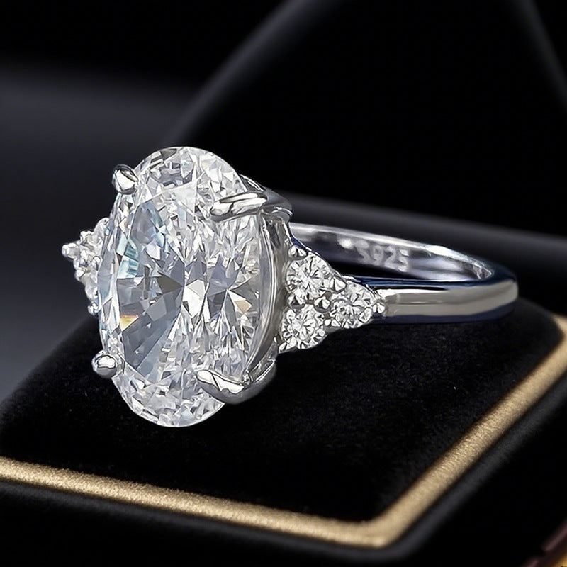 Gorgeous Golden Tone Oval Cut Engagement Ring In Sterling Silver