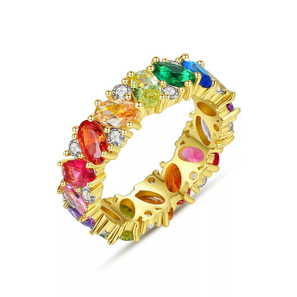 Multi Color Rainbow Color Eternity Ring in Sterling Silver