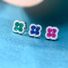 Clover Design Sapphire Stud Earrings in Sterling Silver