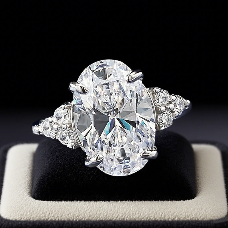 Gorgeous Golden Tone Oval Cut Engagement Ring In Sterling Silver