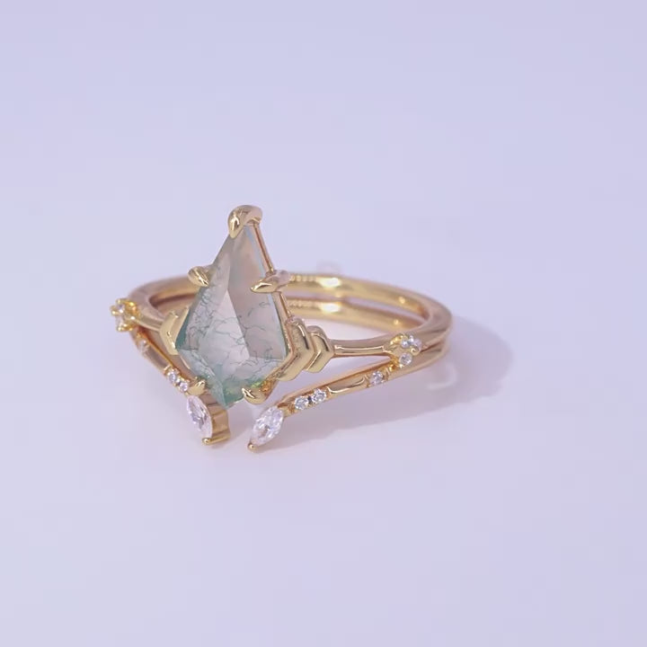 Natural Green Moss Sterling Silver Ring Set