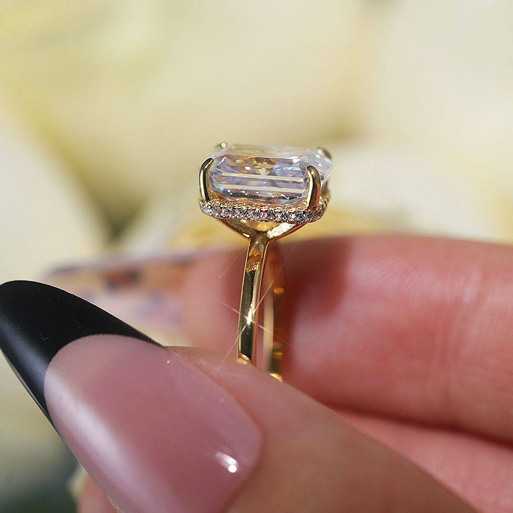 Stunning Hidden Halo Design Radiant Cut Sterling Silver Engagement Ring