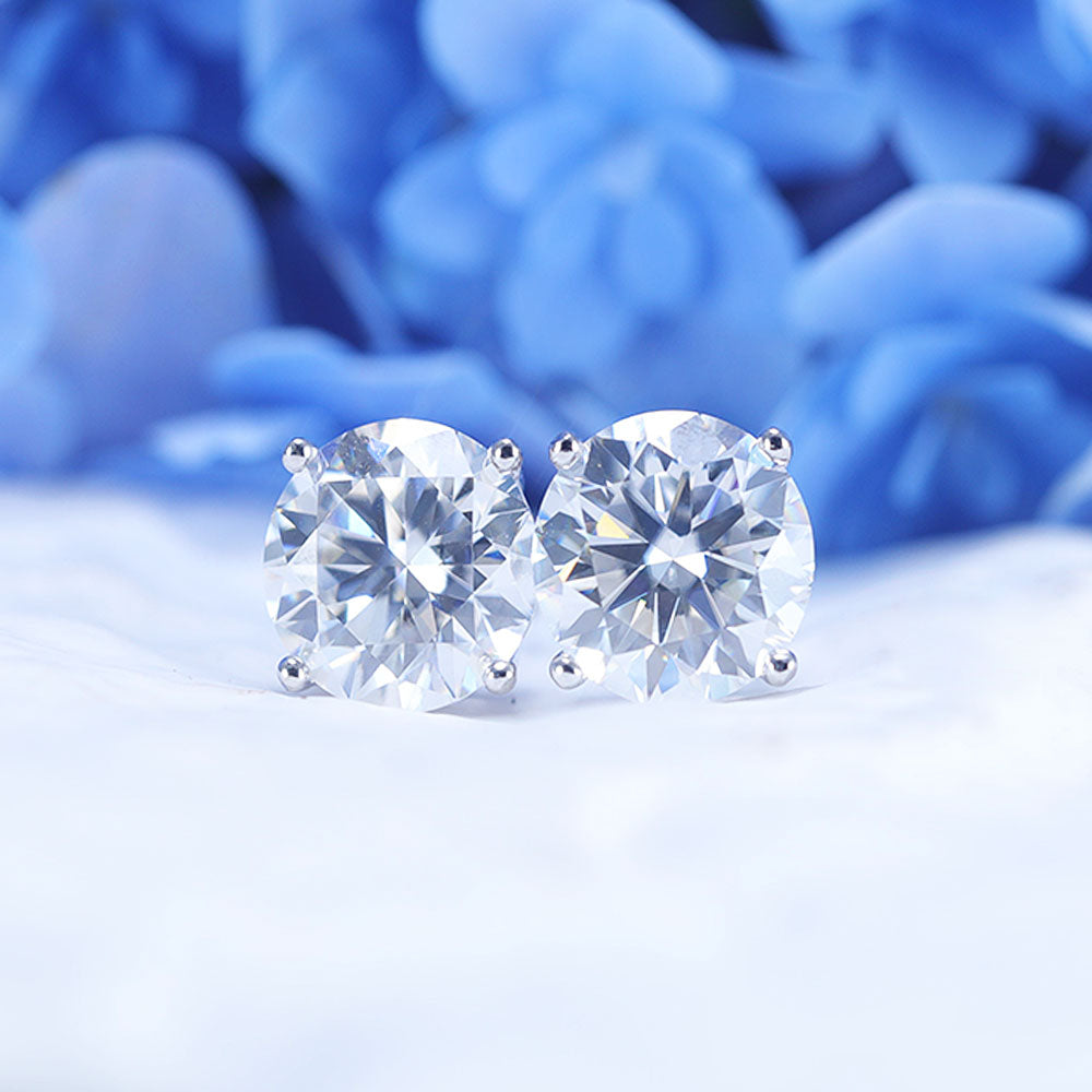 Classic 4 Prong Round Cut D Color Moissanite Stud Earrings
