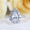 Stunning Pear Cut Halo Design Sterling Silver Engagement Ring