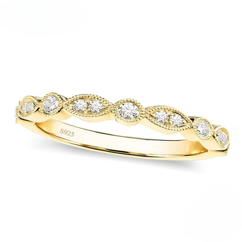 Art Deco Half Eternity Stacking Wedding Band in Sterling Silver