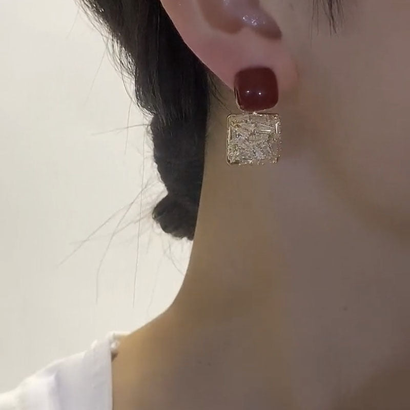 Elegant Square Crystal Stud Earrings for Women