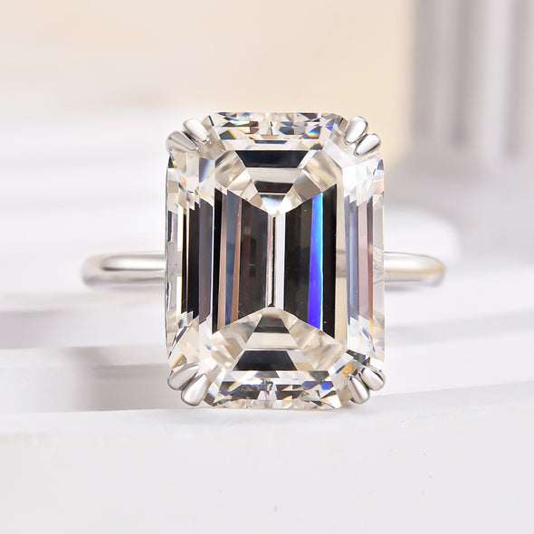 Luxurious Golden Emerald Cut Engagement Ring In Sterling Silver