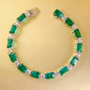 Classic Baguette Emerald Blue Red Gemstone Tennis Bracelet in Sterling Silver