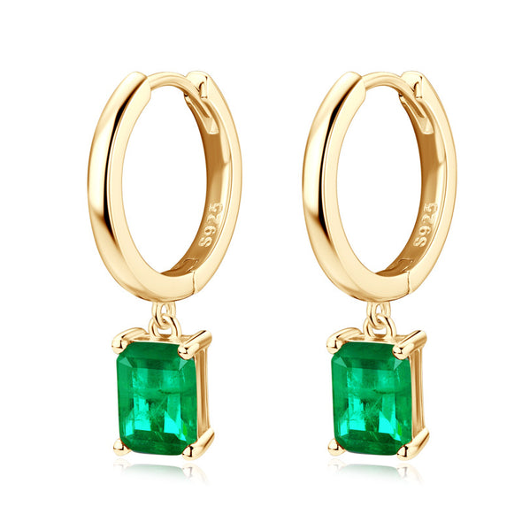 Golden Tone Emerald Color Drop Earrings