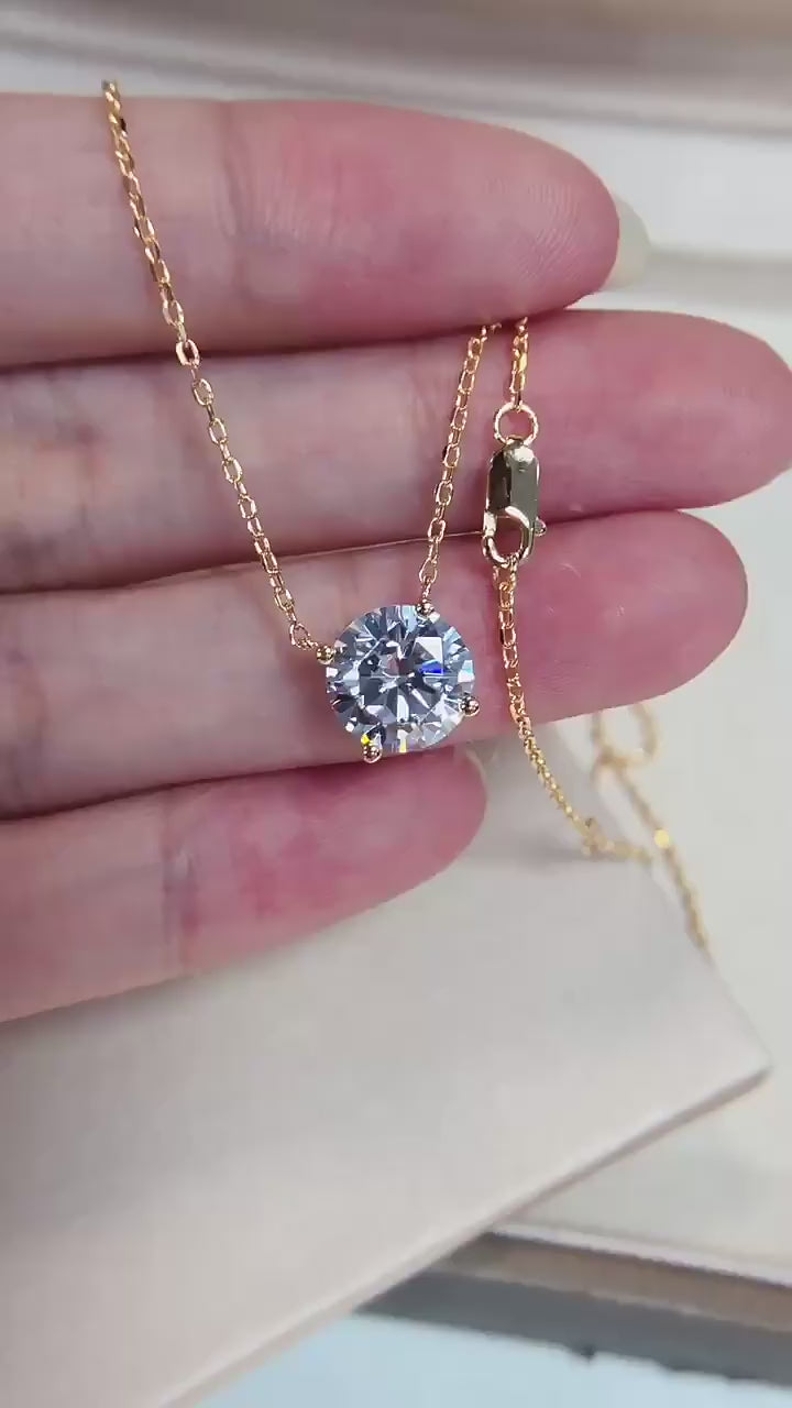 Classic Round Cut Sterling Silver Moissanite Necklace