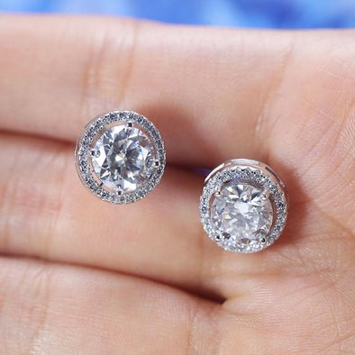 D Color Moissanite Round Cut Halo Design Sterling Silver Stud Earrings