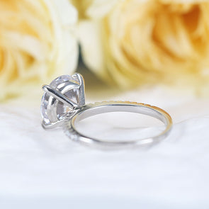 Classic Round Cut Sterling Silver Ring With Half Eternity Band