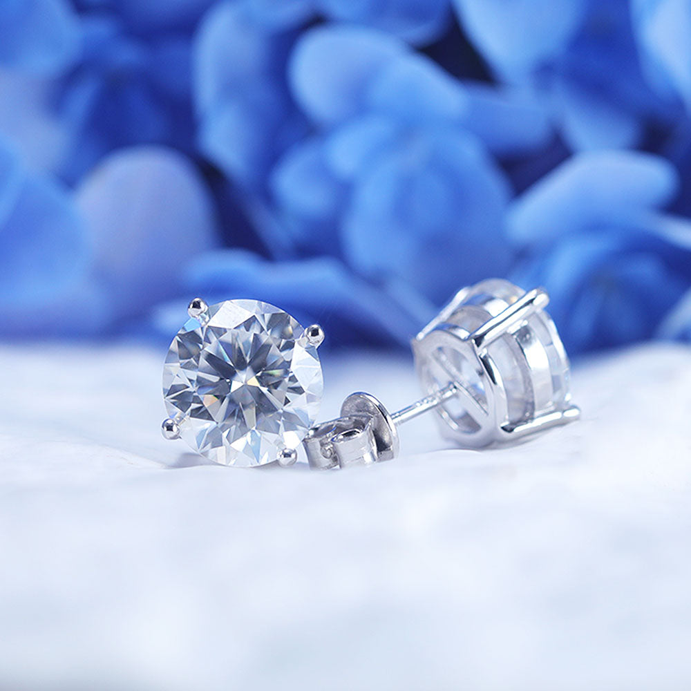 Classic 4 Prong Round Cut D Color Moissanite Stud Earrings