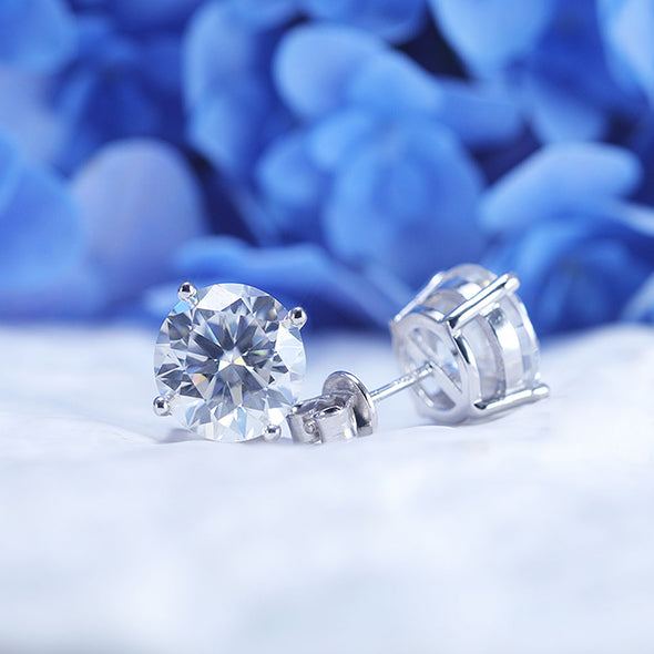 Classic 4 Prong Round Cut D Color Moissanite Stud Earrings