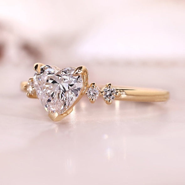 Golden Tone Solitaire Heart Cut Engagement Ring