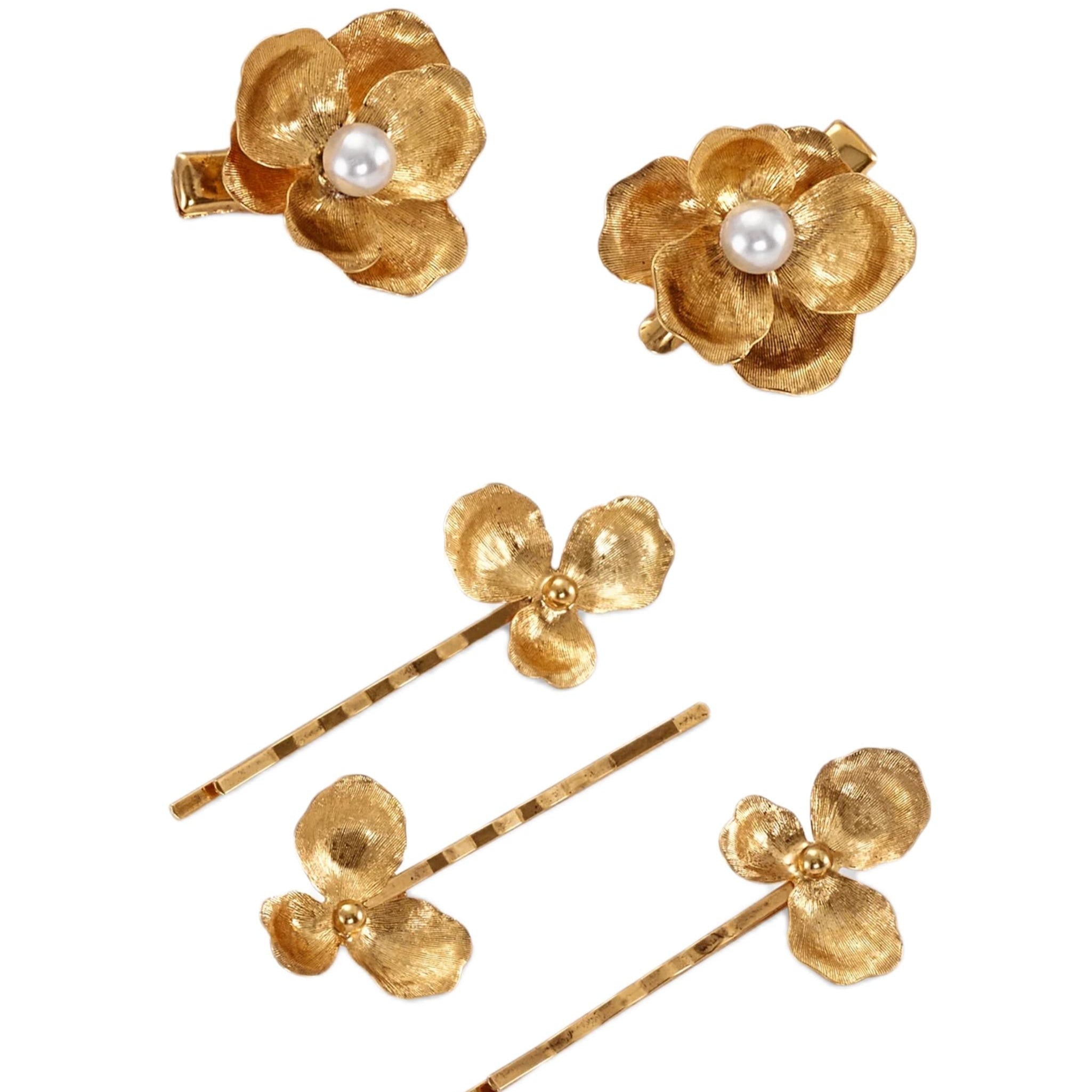 Floral Hair Clip Set ¨C 4-Piece Elegant Blooming Barrettes