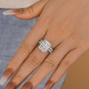 2PCS  Halo Radiant Cut Bridal Set Rings in Sterling Silver